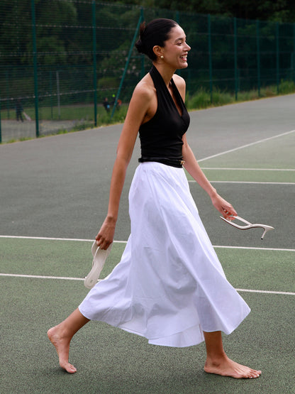 Pleated maxi skirt for women with high waist and side pockets