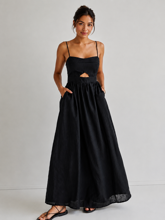 Maxi dresses for women with cut out bodice and side pockets
