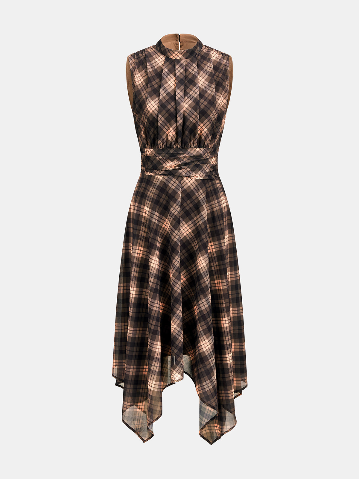 Mock neck midi dress for women with handkerchief hem