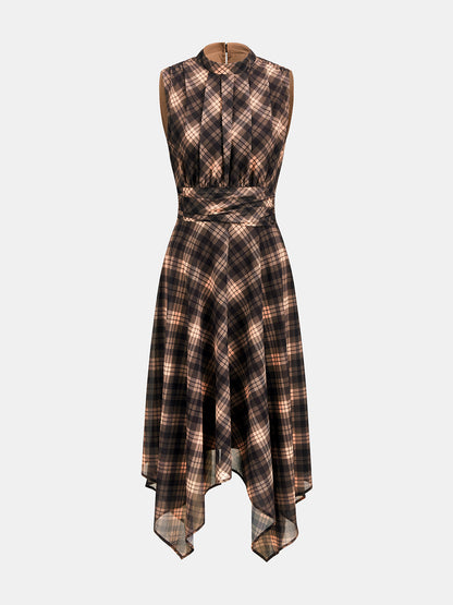 Mock neck midi dress for women with handkerchief hem