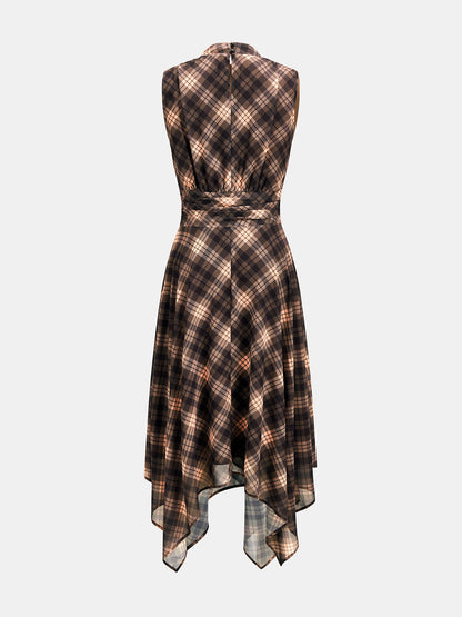Mock neck midi dress for women with handkerchief hem