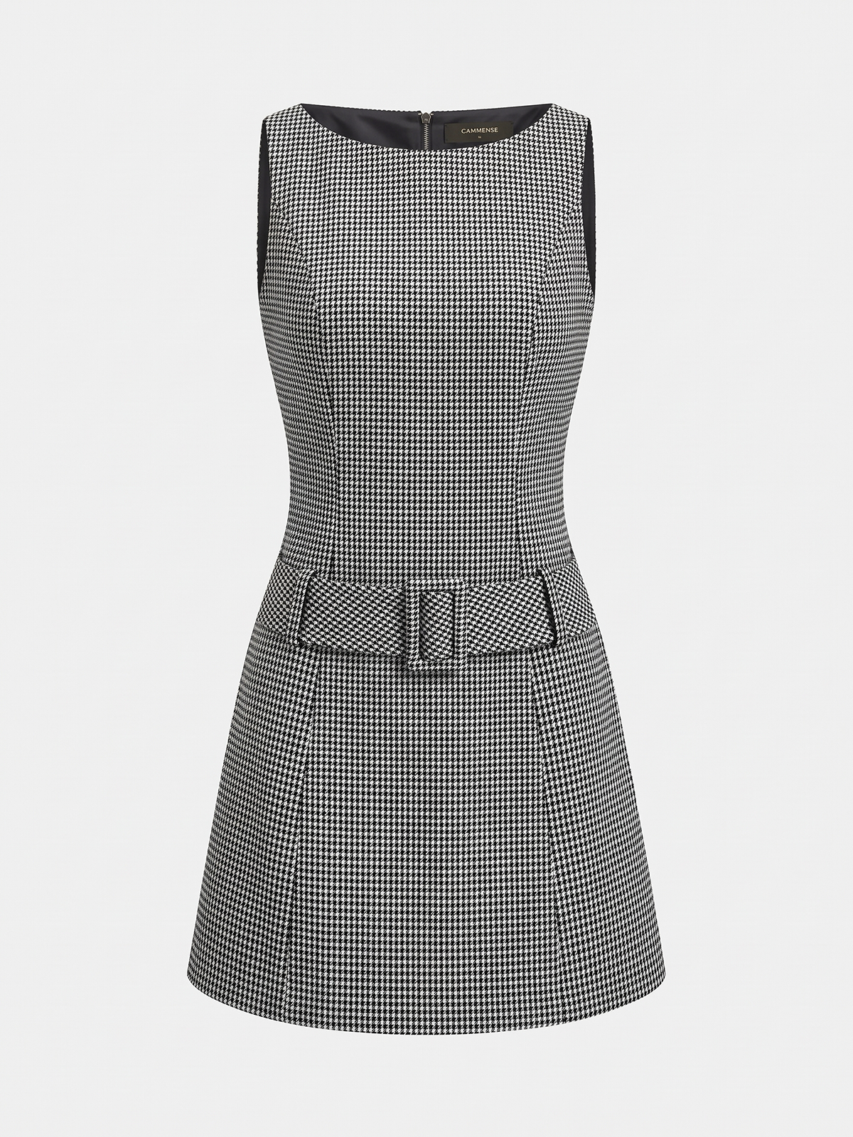 Mini dress for women with houndstooth print and belted waist