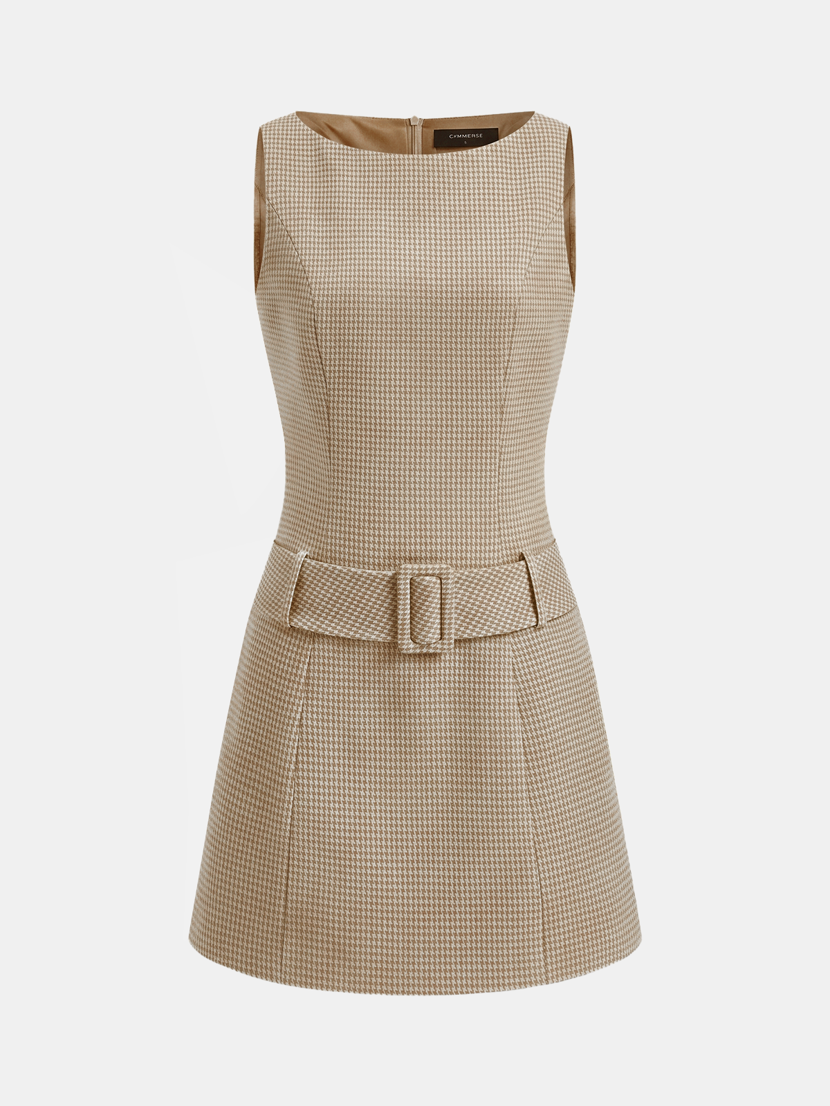 Mini dress for women with houndstooth print and belted waist