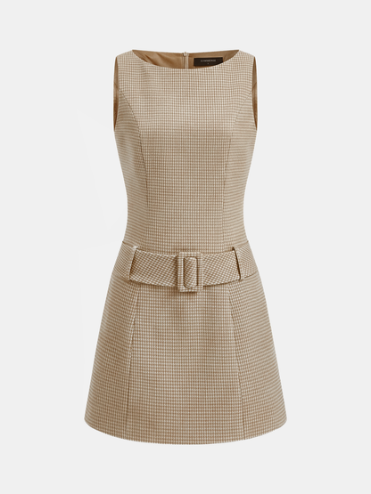 Mini dress for women with houndstooth print and belted waist