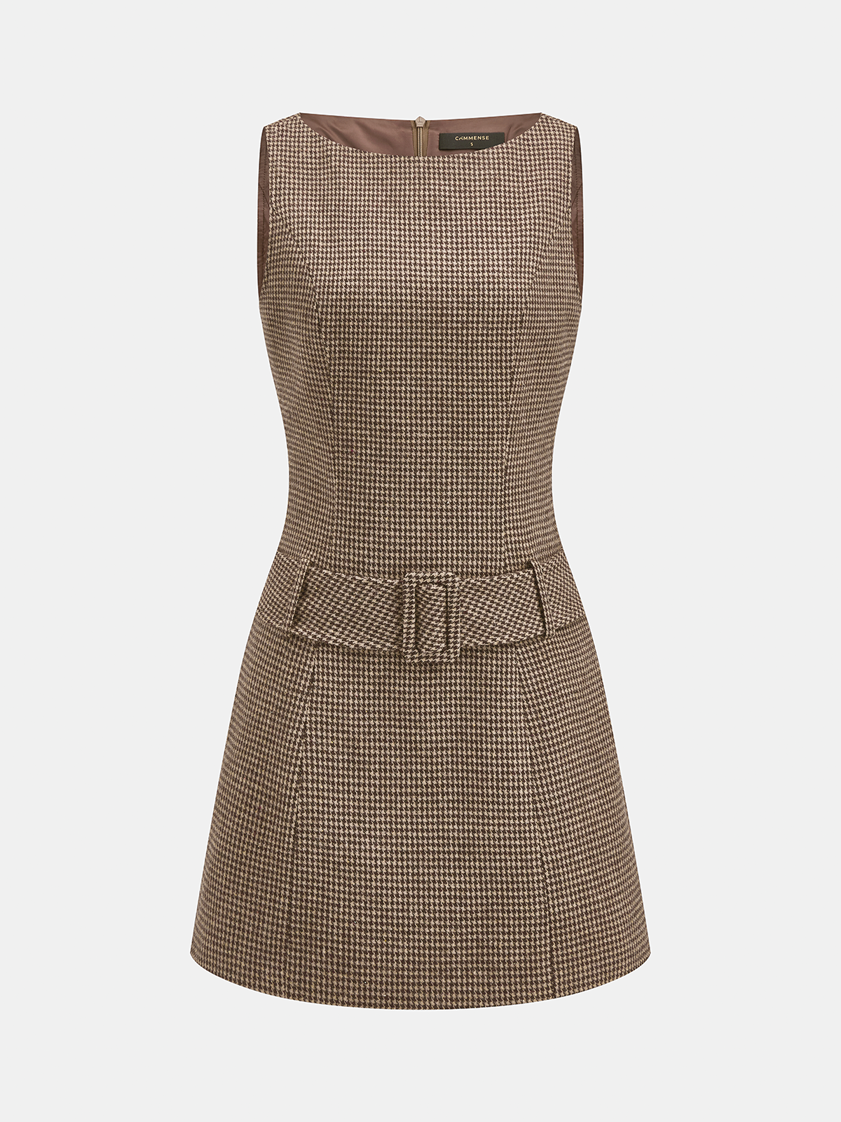 Mini dress for women with houndstooth print and belted waist