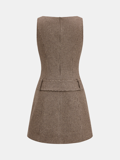 Mini dress for women with houndstooth print and belted waist