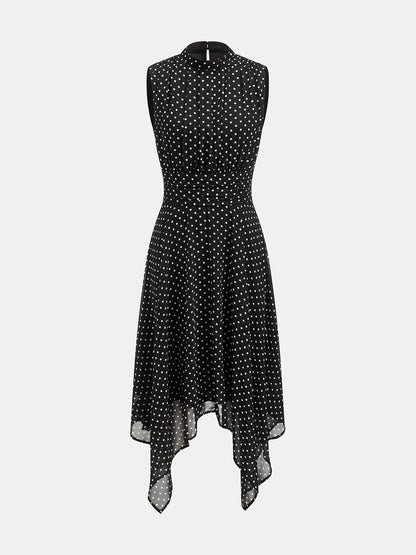Mock neck midi dress for women with handkerchief hem