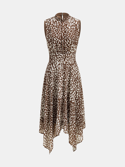 Mock neck midi dress for women with handkerchief hem
