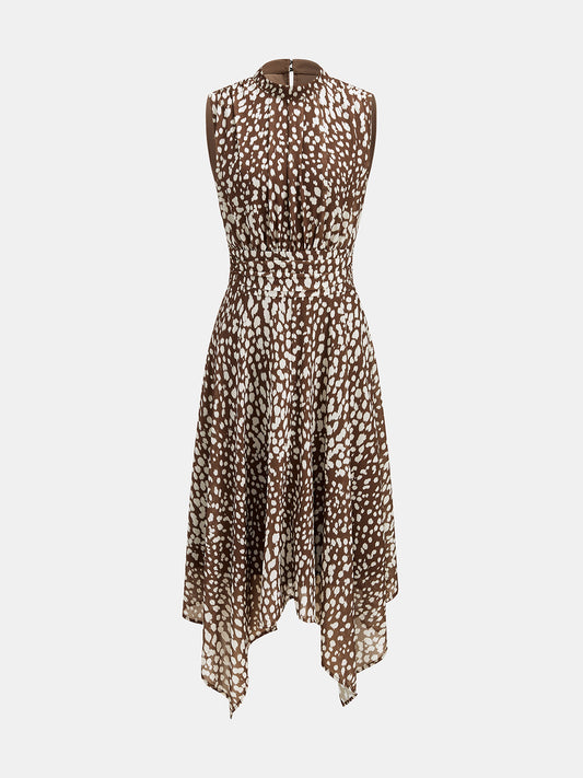 Mock neck midi dress for women with handkerchief hem