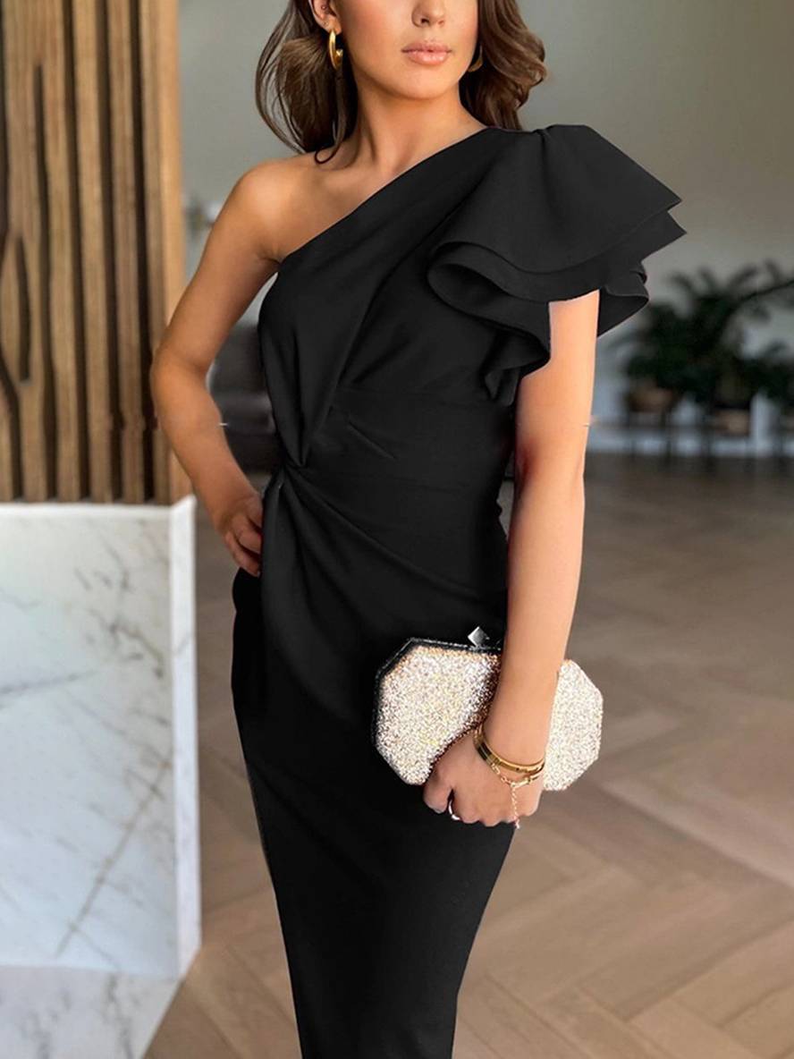 Formal dresses for women with one shoulder neckline and high side split