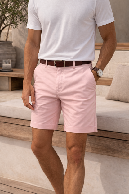 Mens shorts with tailored fit, turn-up hems and belt loops
