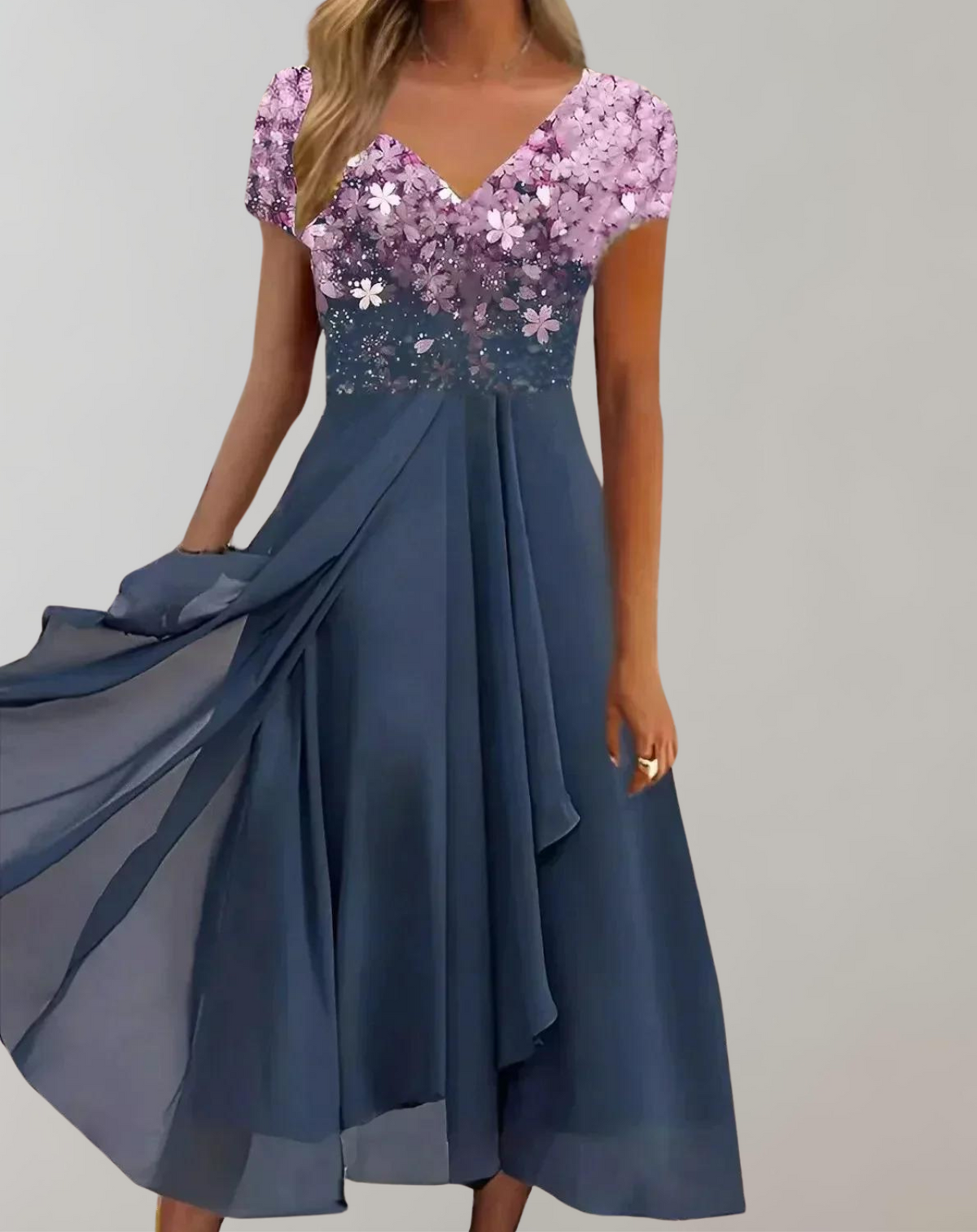Formal dresses for women, V-neck midi dress with short sleeves