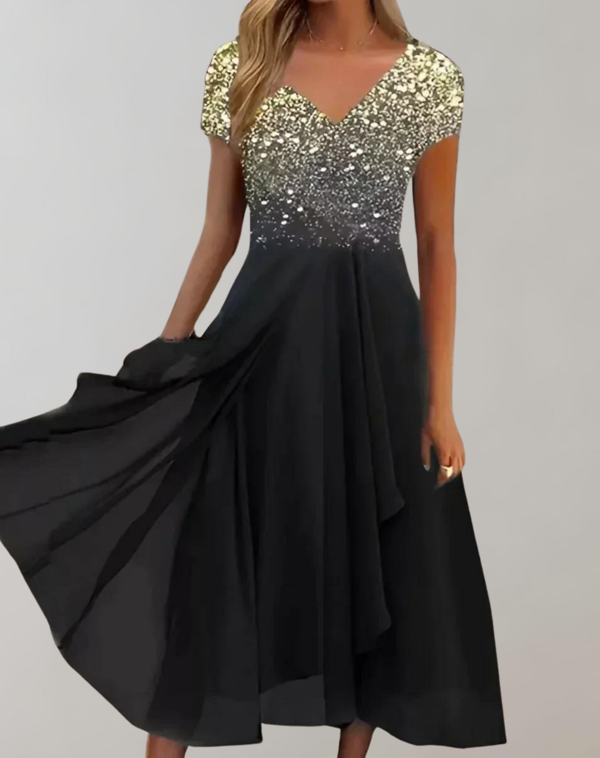 Formal dresses for women, V-neck midi dress with short sleeves