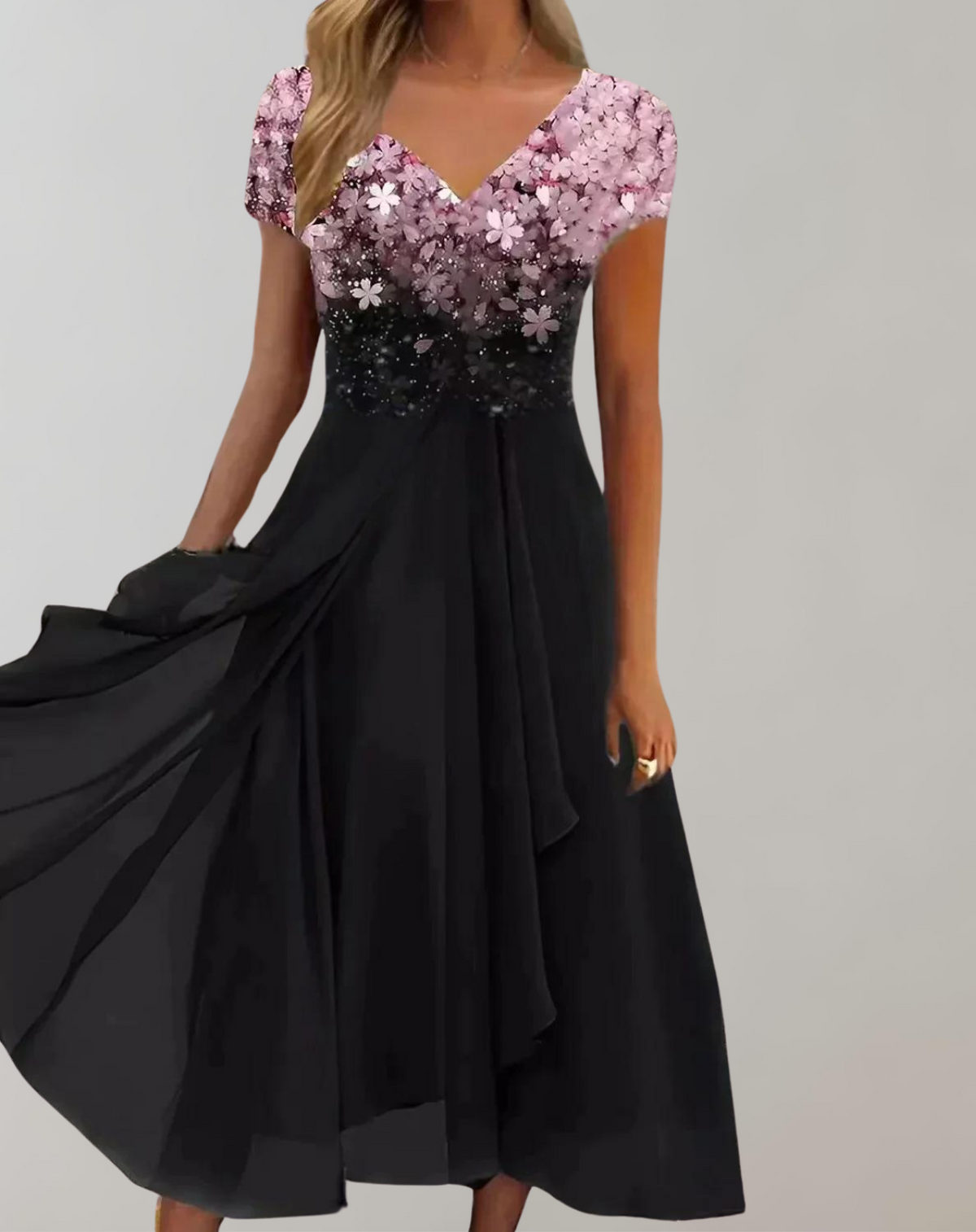 Formal dresses for women, V-neck midi dress with short sleeves
