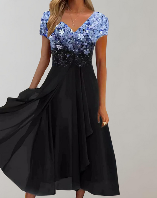 Formal dresses for women, V-neck midi dress with short sleeves