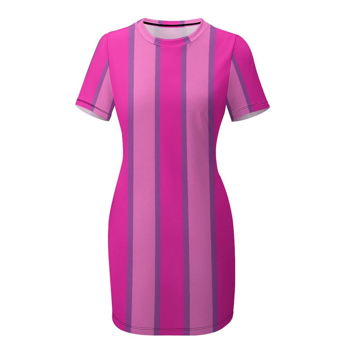 Striped mini dress for women with short sleeves and crew neck