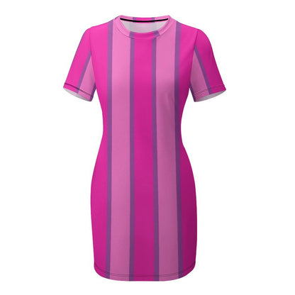 Striped mini dress for women with short sleeves and crew neck