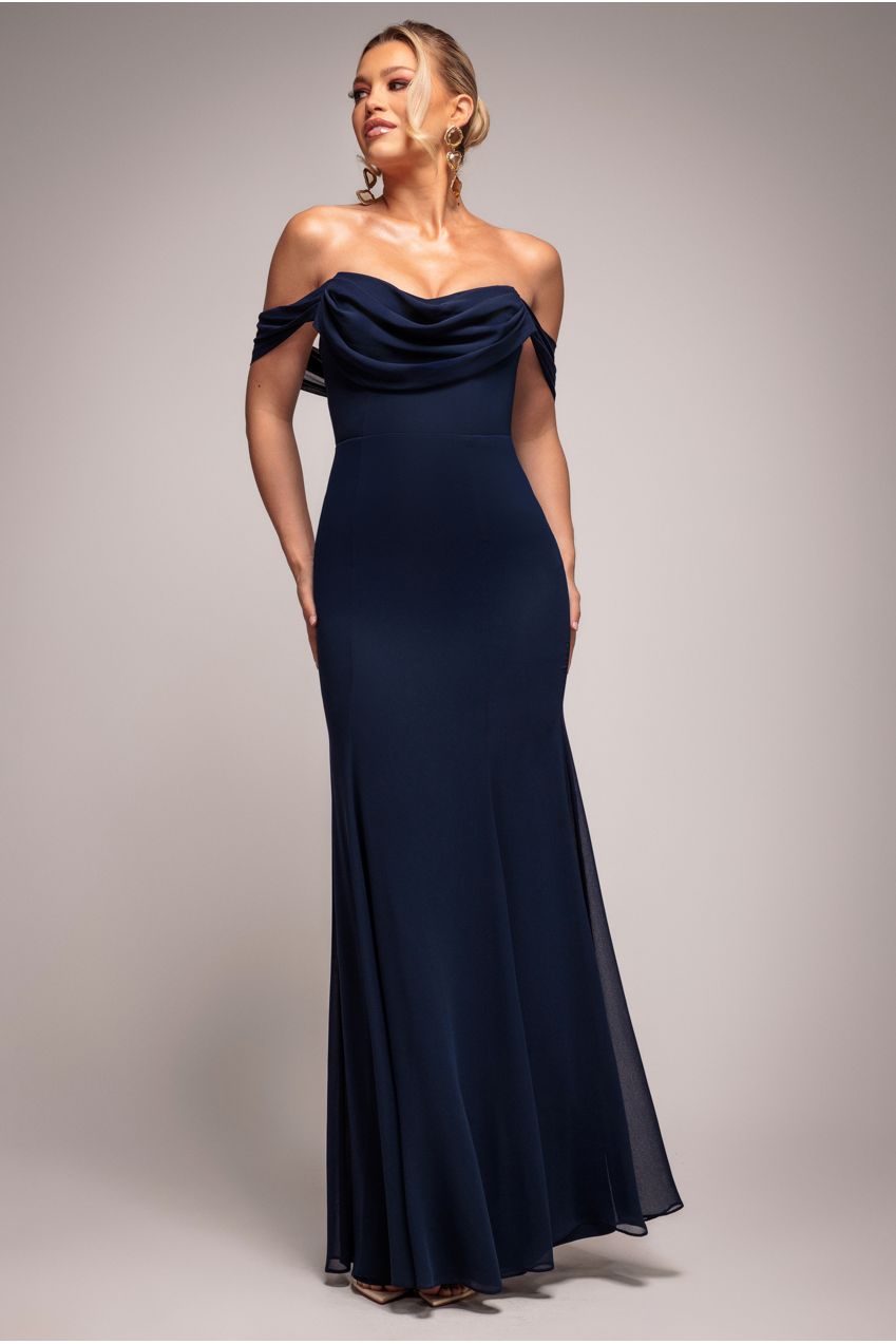 Formal dresses for women off the shoulder cowl neck maxi with fishtail skirt