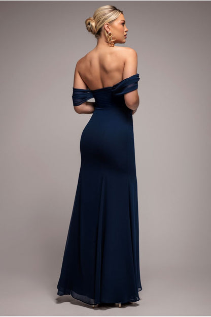Formal dresses for women off the shoulder cowl neck maxi with fishtail skirt