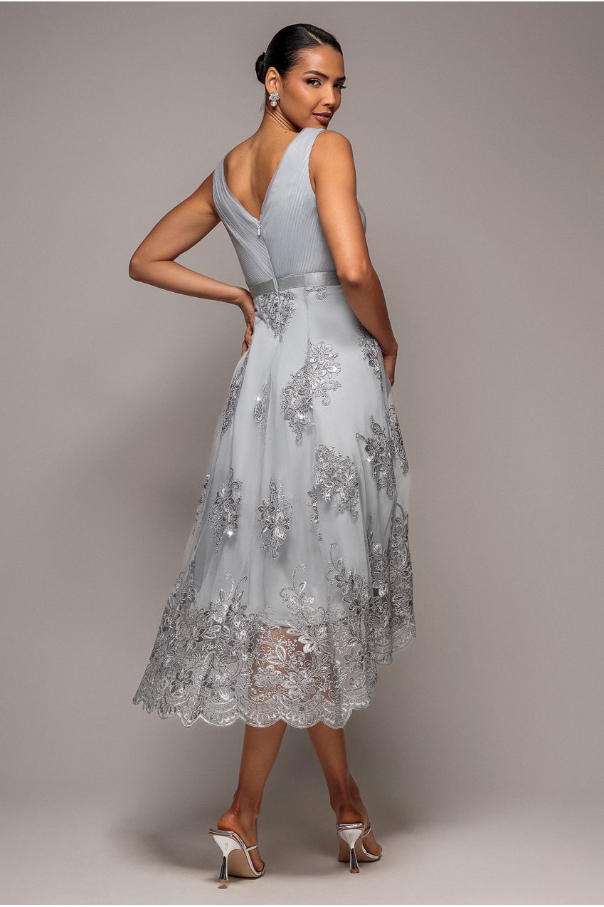 Wedding guest dress for women with v-neck and high low hem