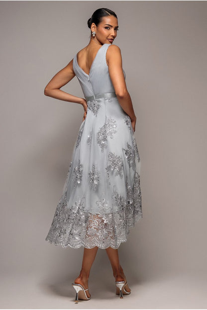 Wedding guest dress for women with v-neck and high low hem