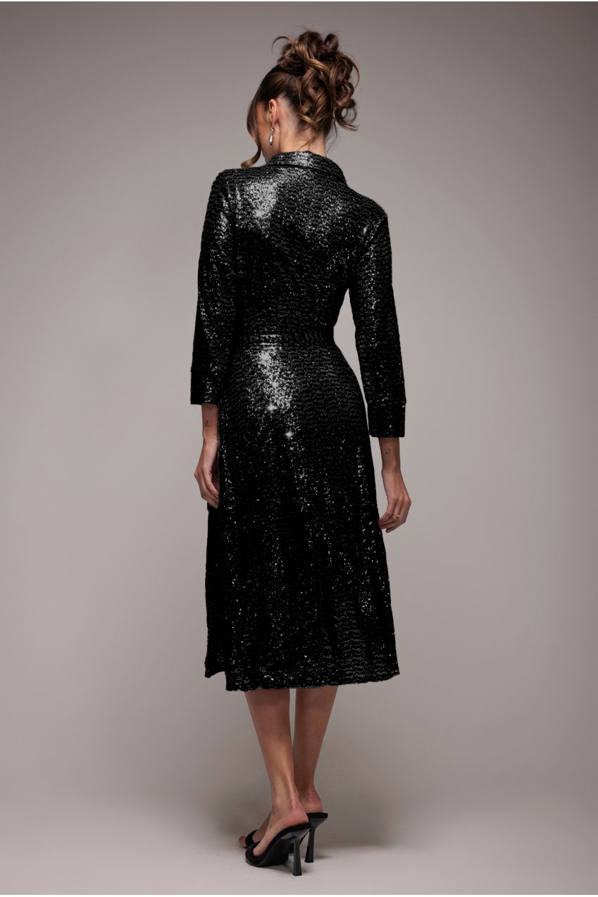 Cocktail dresses for women, sequin midi shirt dress with tie waist