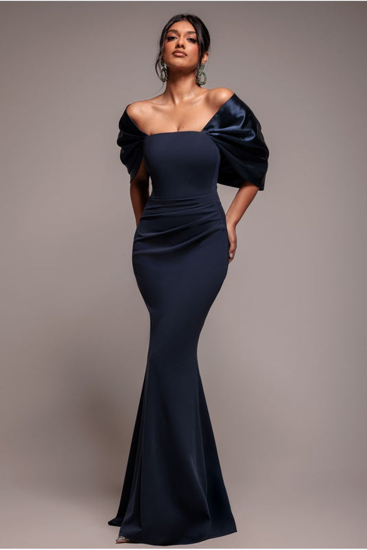 Formal dresses for women: off shoulder maxi dress with satin bow back