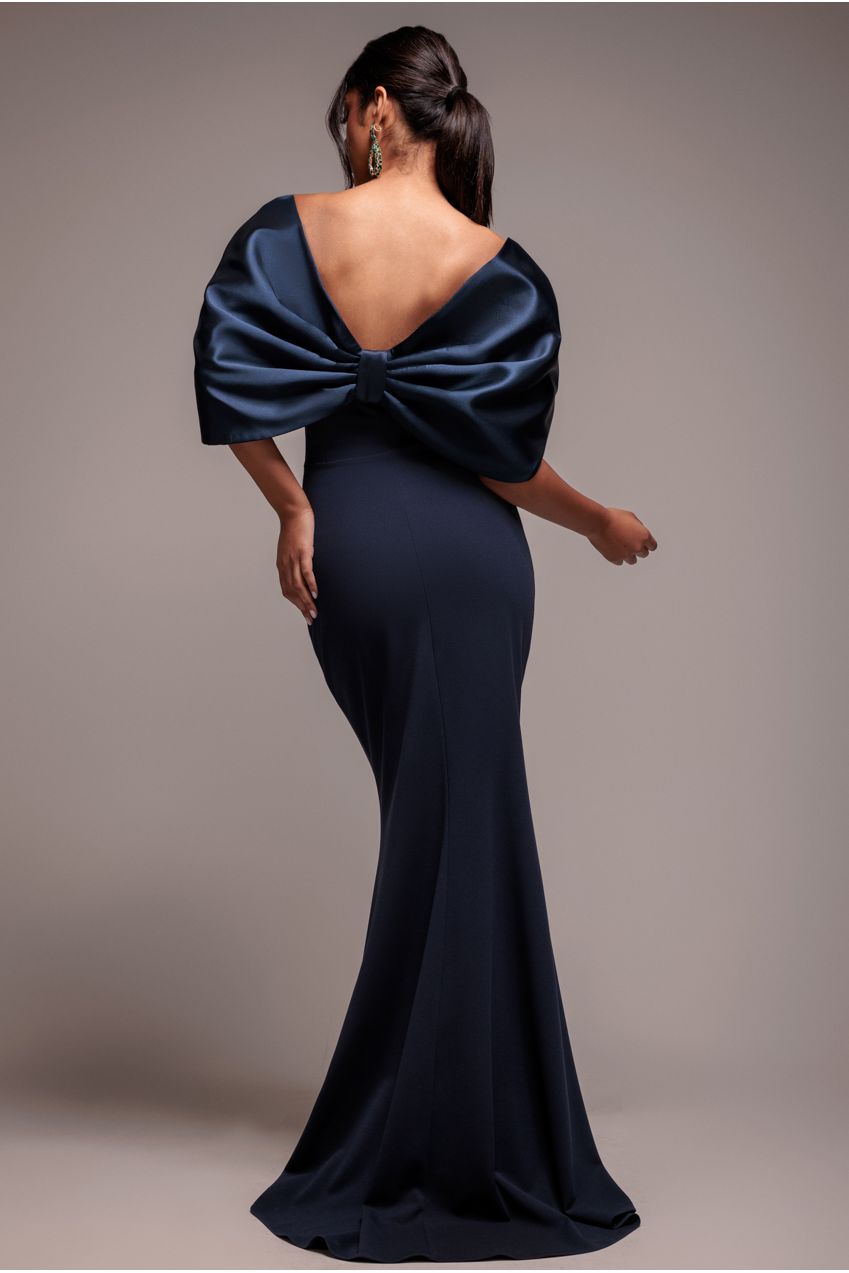 Formal dresses for women: off shoulder maxi dress with satin bow back