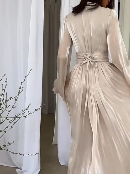 Formal dresses for women high neck maxi dress with flared sleeves
