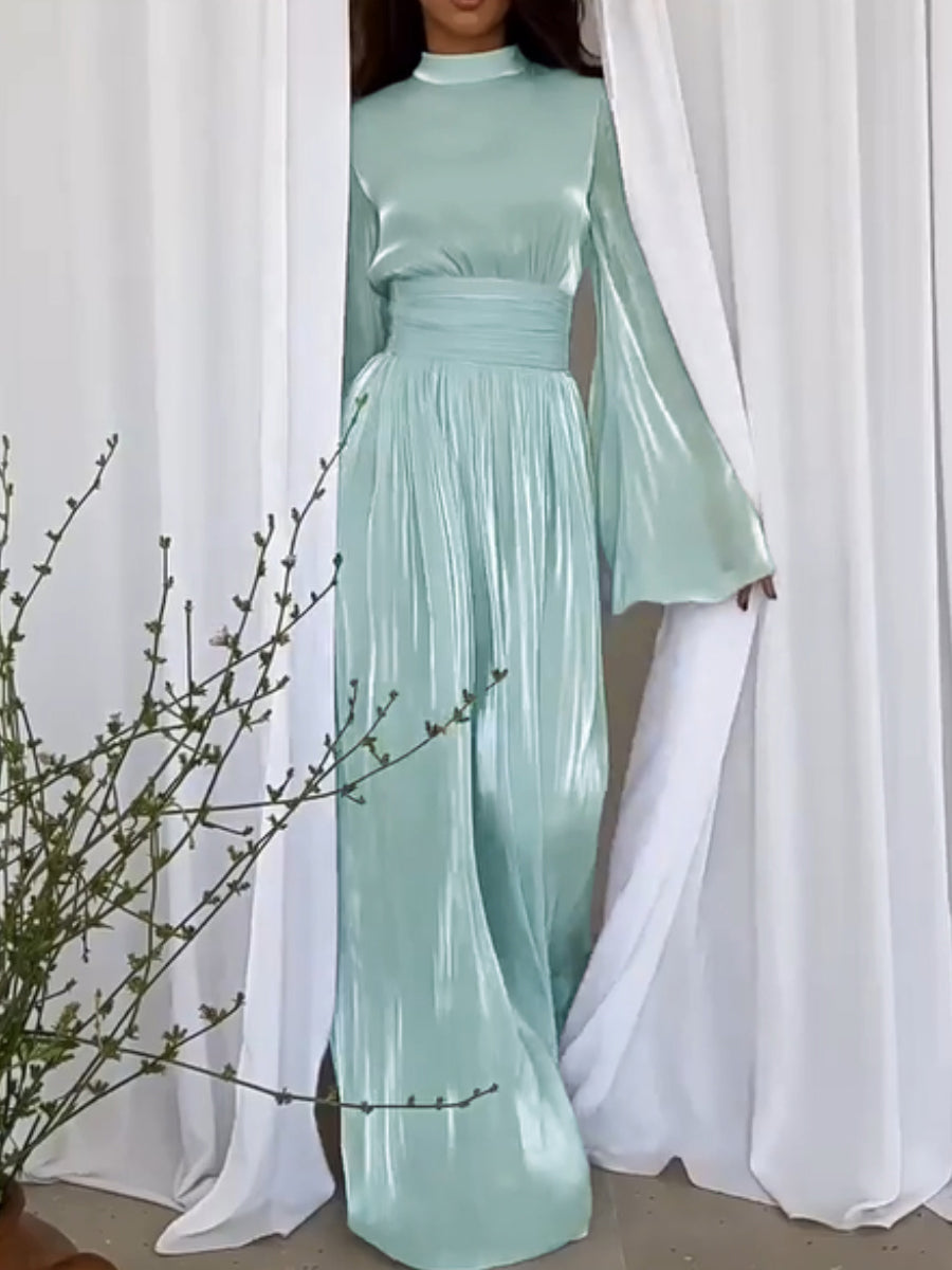 Formal dresses for women high neck maxi dress with flared sleeves