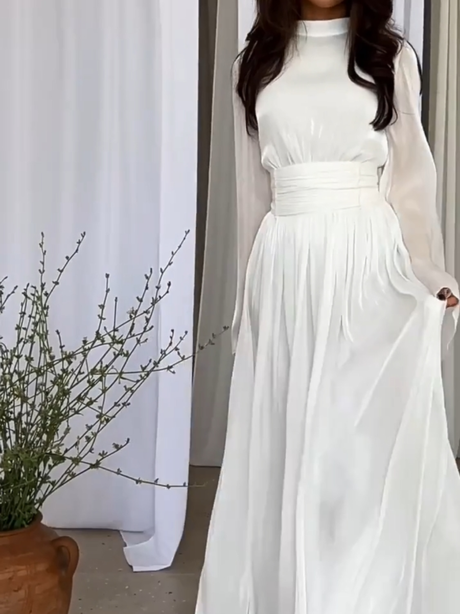 Formal dresses for women high neck maxi dress with flared sleeves