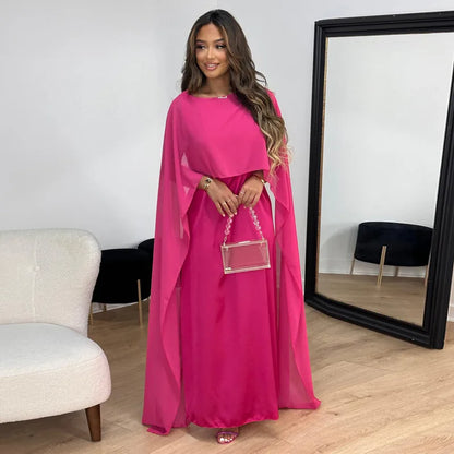 Formal dresses for women with cape sleeves and maxi length