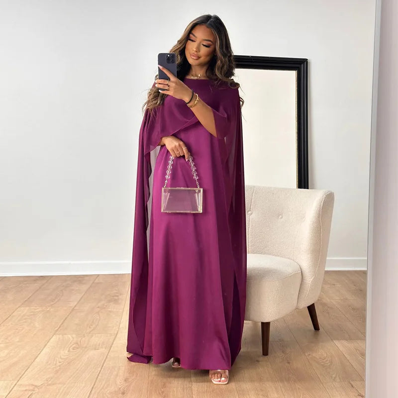 Formal dresses for women with cape sleeves and maxi length