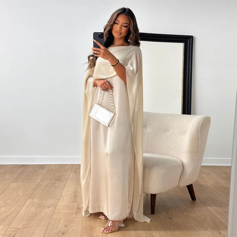 Formal dresses for women with cape sleeves and maxi length
