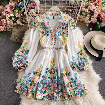 Summer dresses for women, floral mini dress with long puff sleeves