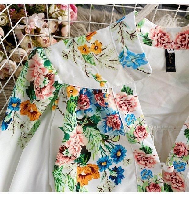 Summer dresses for women, floral mini dress with long puff sleeves