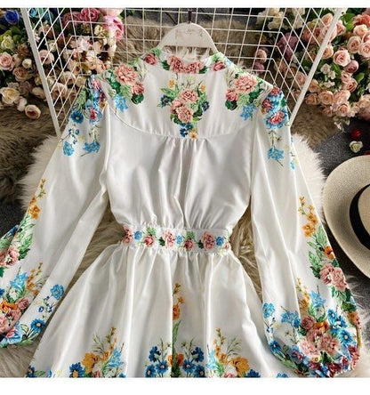 Summer dresses for women, floral mini dress with long puff sleeves