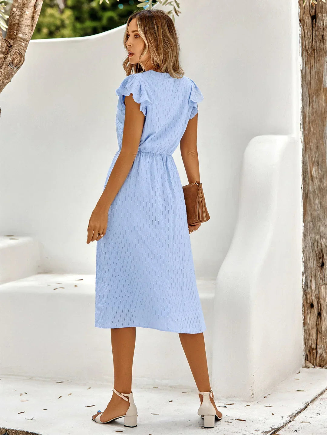 Summer dresses for women, v-neck midi dress with flutter sleeves