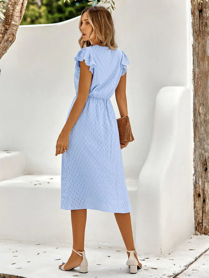 Summer dresses for women, v-neck midi dress with flutter sleeves