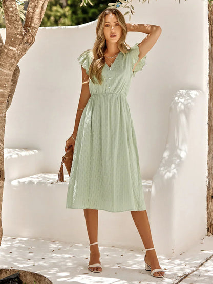 Summer dresses for women, v-neck midi dress with flutter sleeves