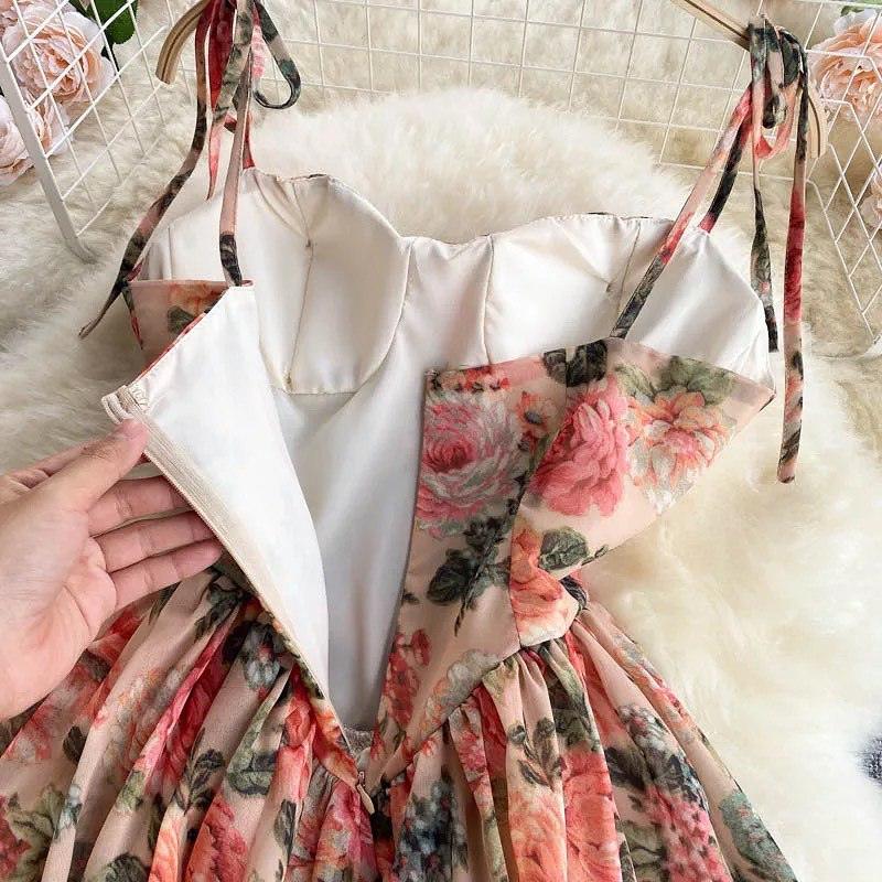 Summer dresses for women, floral mini dress with tie straps