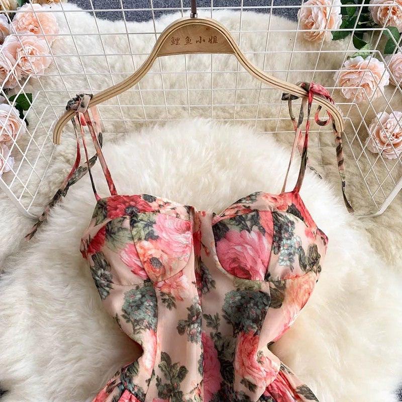 Summer dresses for women, floral mini dress with tie straps