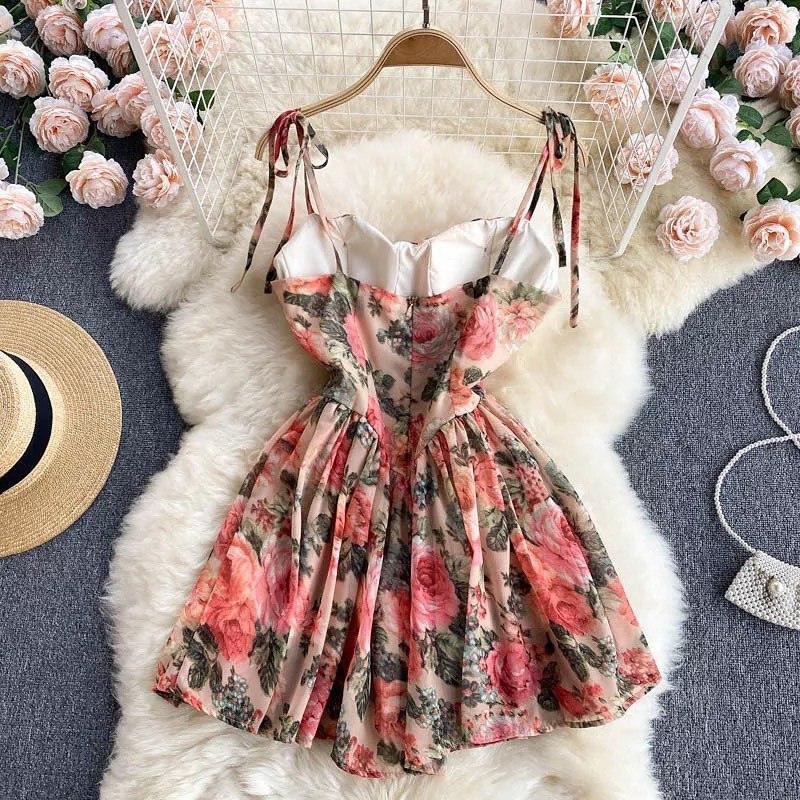Summer dresses for women, floral mini dress with tie straps