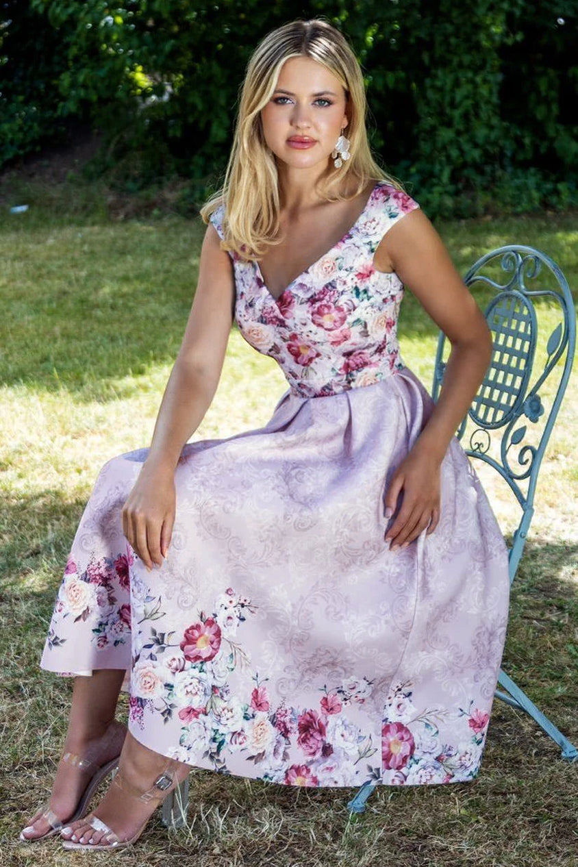 Summer dresses for women, floral midi dress with sweetheart neckline