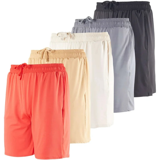 Mens shorts 5 pack with pockets and drawstring waist for gym and training
