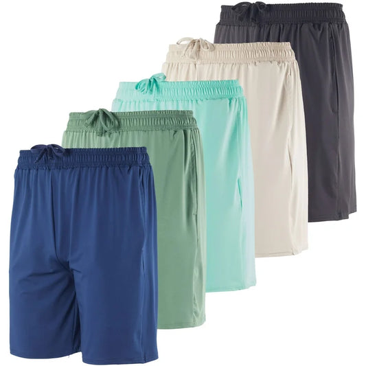 Mens shorts 5 pack with pockets and drawstring waist for gym and training