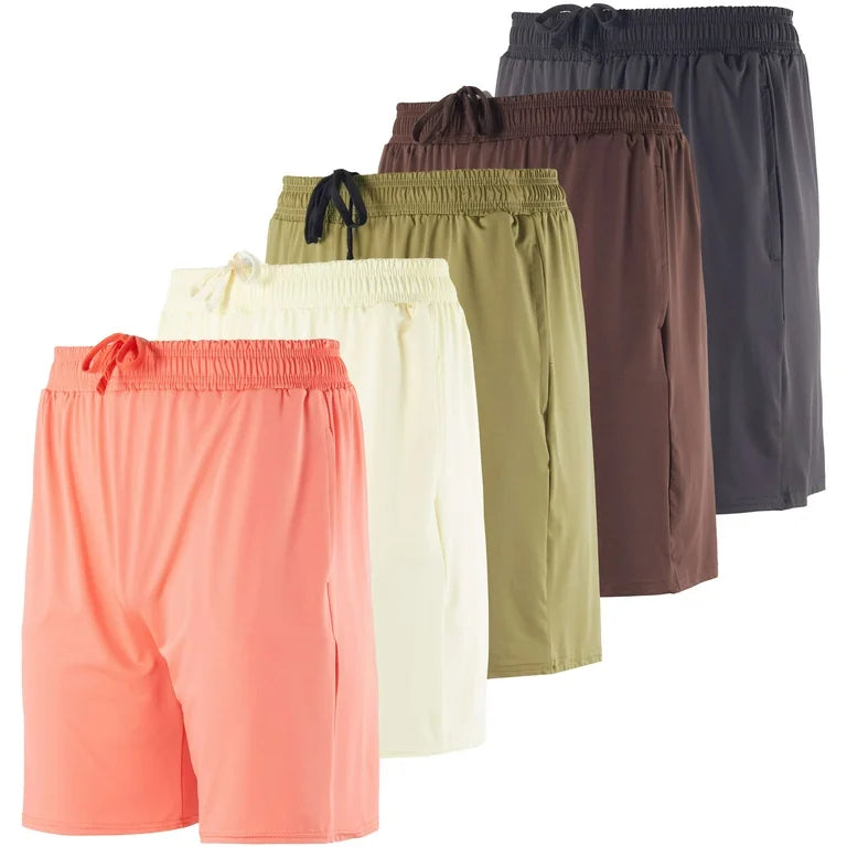 Mens shorts 5 pack with pockets and drawstring waist for gym and training