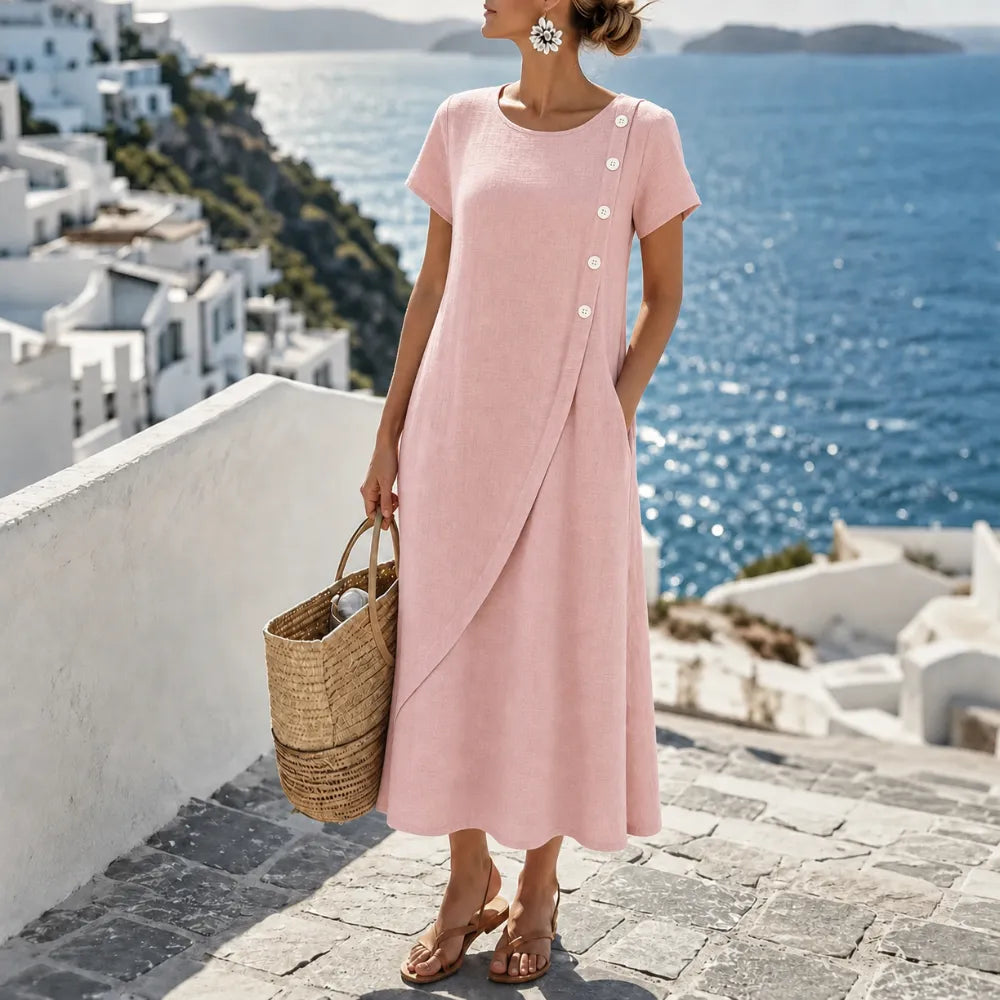 Summer dresses for women, short sleeve midi dress with pockets