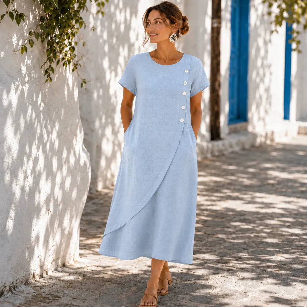 Summer dresses for women, short sleeve midi dress with pockets
