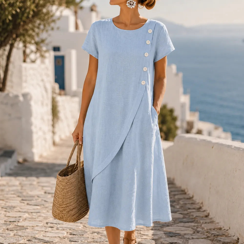 Summer dresses for women, short sleeve midi dress with pockets